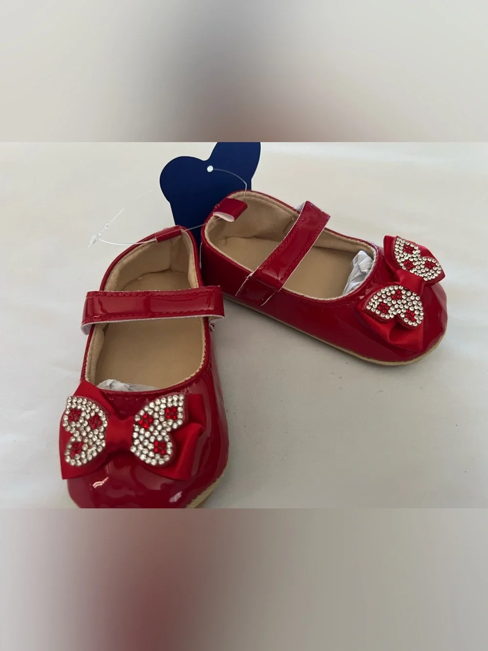Girls Red Patent Mary Jane Shoes with Jewel Bow